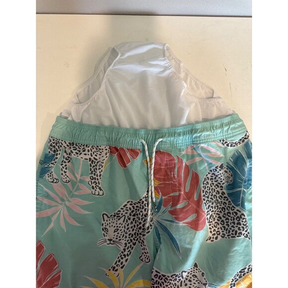 Original Use Mens Swim Trunks M Aqua Cheetah Jungle Drawstring Waist Mesh Lined - Picture 4 of 11
